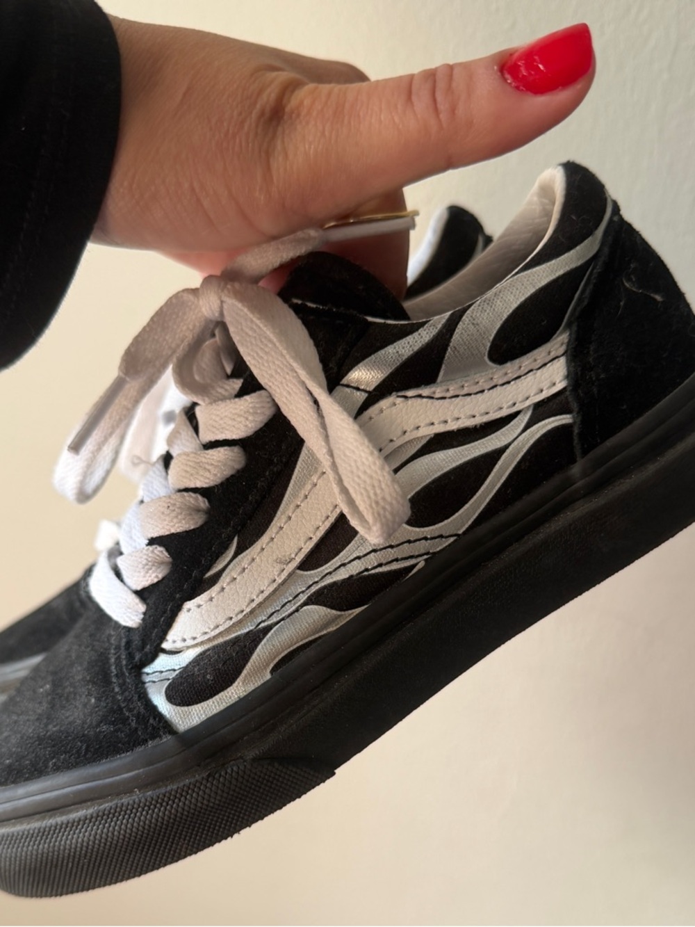 Vans Kids Black and White Flame-Print Skate Sneakers